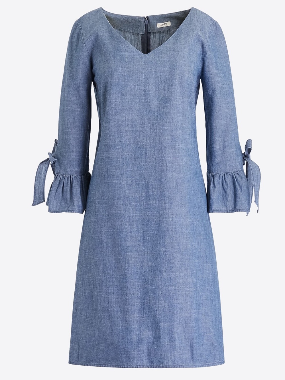 J. Crew Factory 100% Cotton Chambray ruffle tie-sleeve dress Blue 14